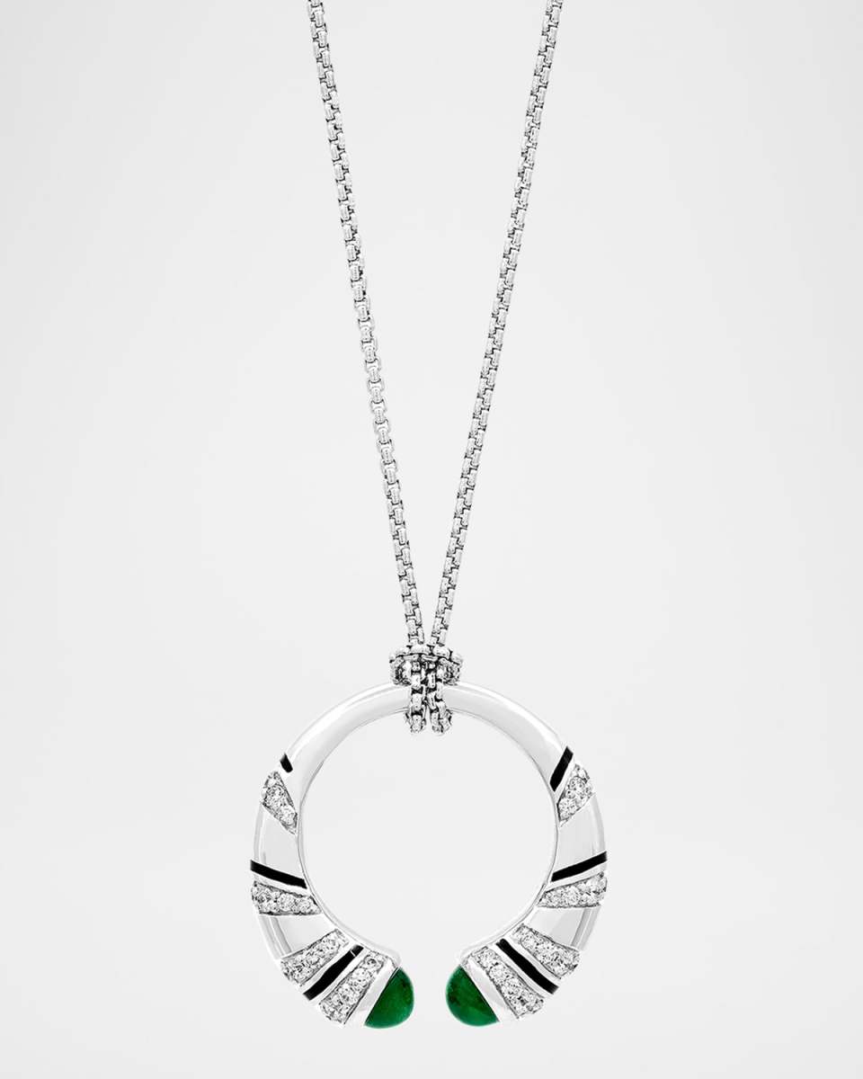Mushabak 18K White Gold Pendant Necklace with Diamonds and Emeralds